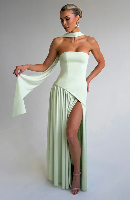 Damen Asymmetrisches Maxi-Kleid Elegant Hochzeitsgast
