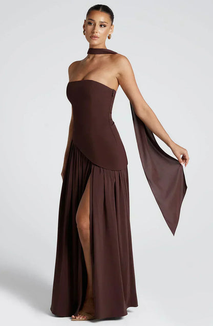 Damen Asymmetrisches Maxi-Kleid Elegant Hochzeitsgast