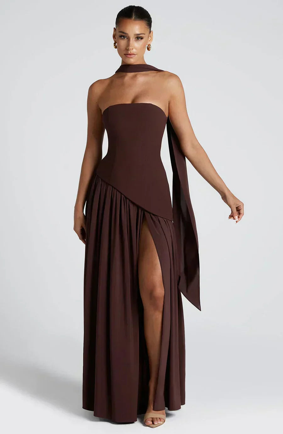 Damen Asymmetrisches Maxi-Kleid Elegant Hochzeitsgast