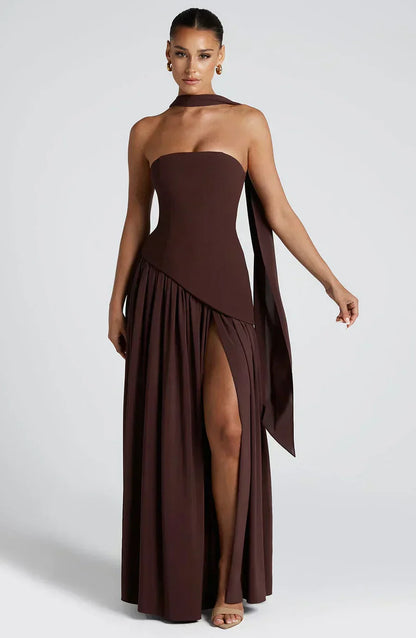 Damen Asymmetrisches Maxi-Kleid Elegant Hochzeitsgast