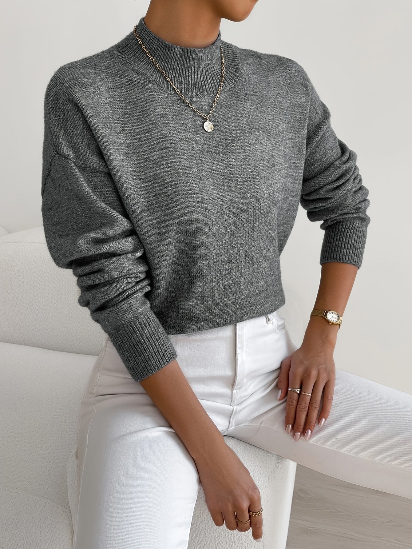 Damen Pullover Klassisch Warm Mit Hochem Kragen
