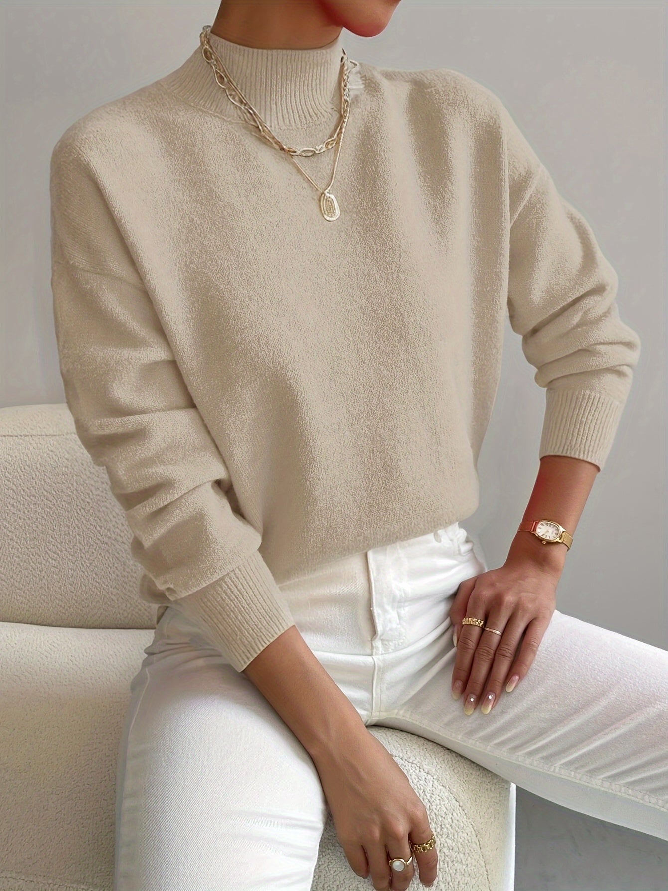 Damen Pullover Eleganter Rollkragen Weich