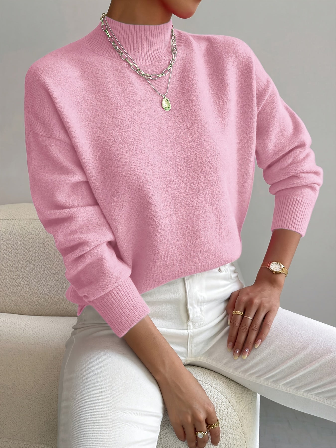 Damen Pullover Klassisch Warm Mit Hochem Kragen