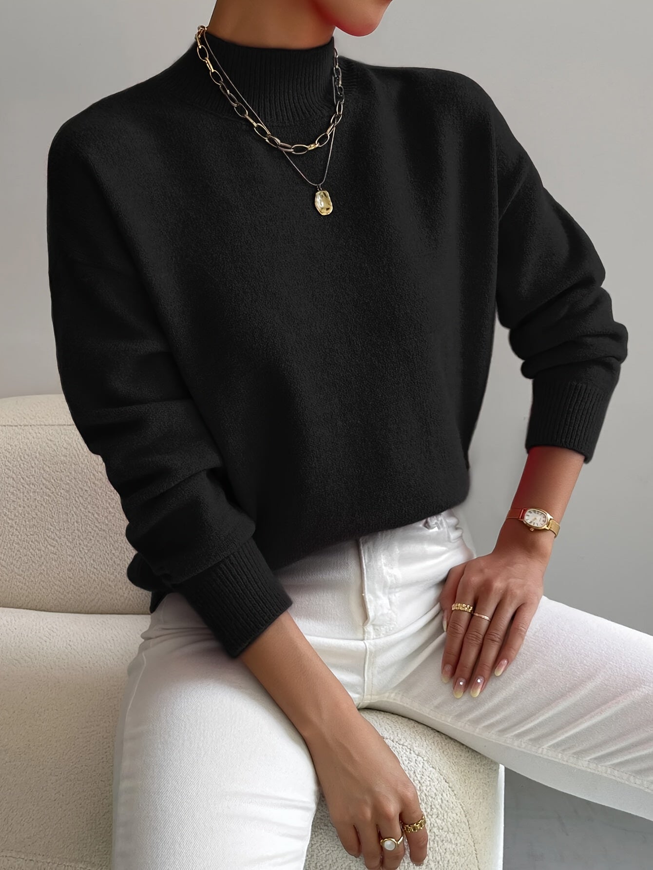 Damen Pullover Eleganter Rollkragen Weich