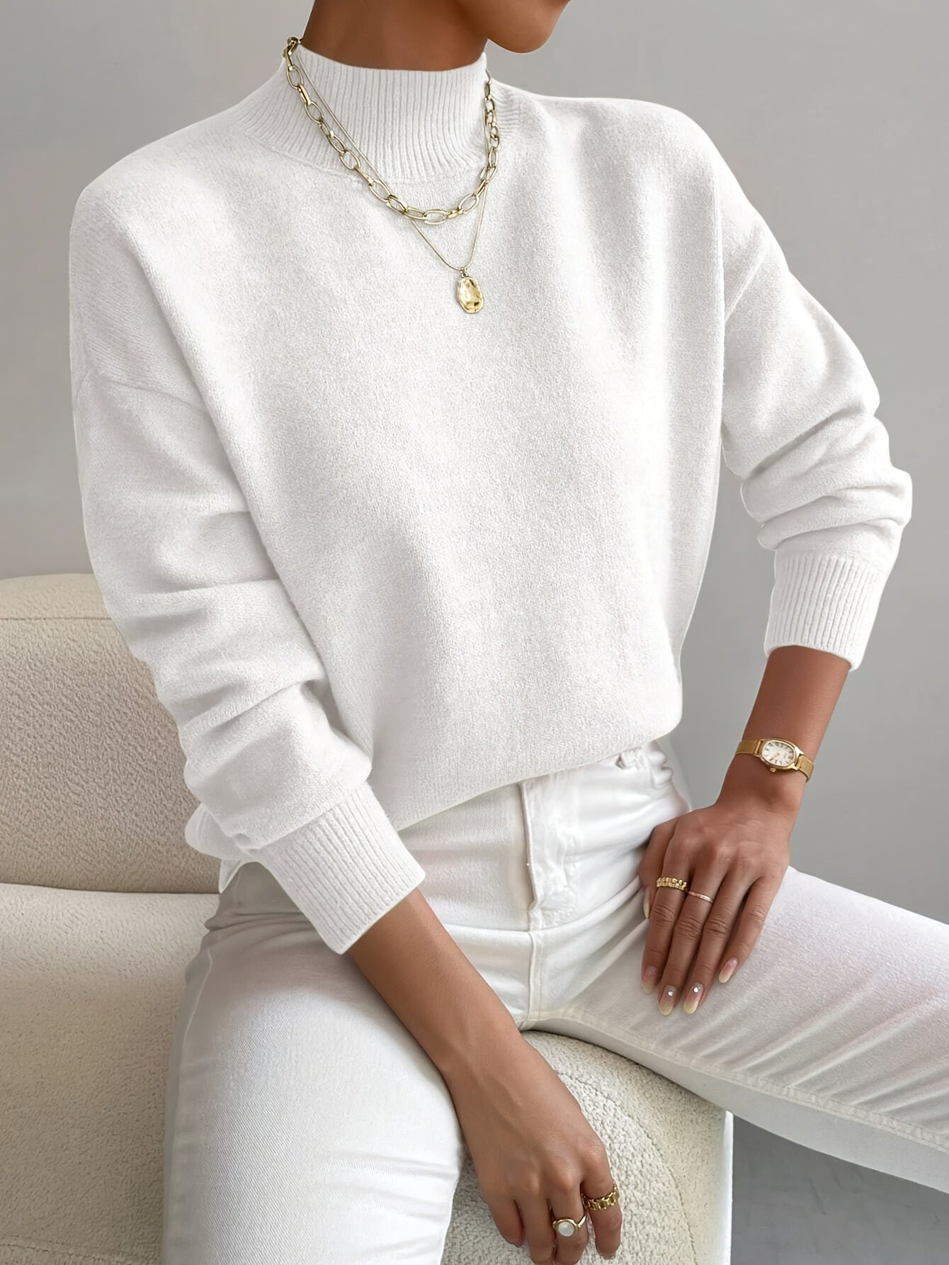 Damen Pullover Eleganter Rollkragen Weich