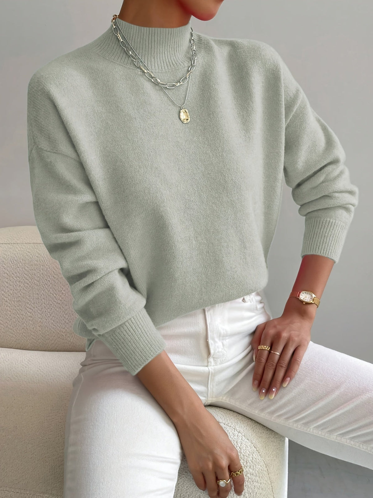 Damen Pullover Klassisch Warm Mit Hochem Kragen - Norvielle
