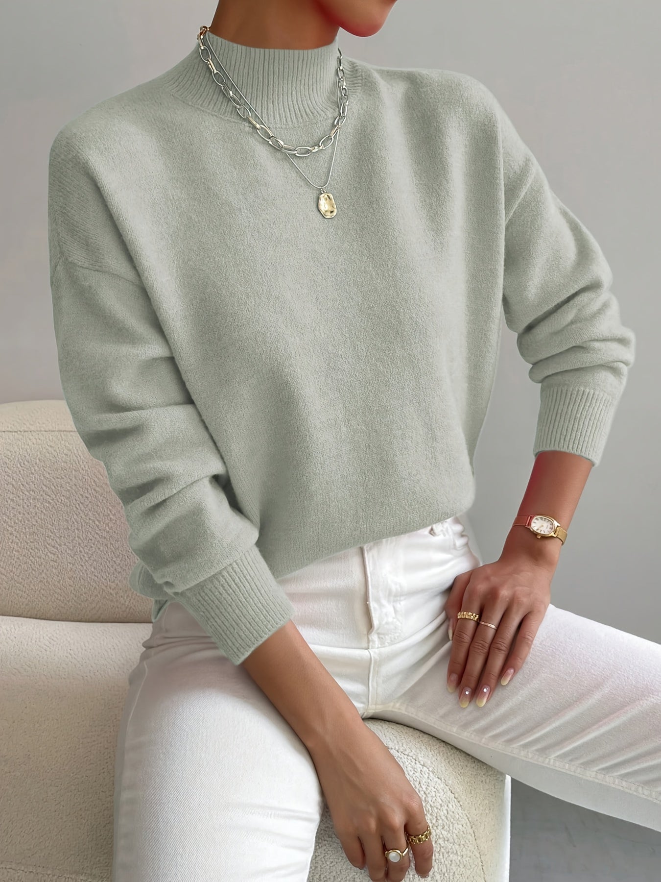 Damen Pullover Eleganter Rollkragen Weich - Norvielle