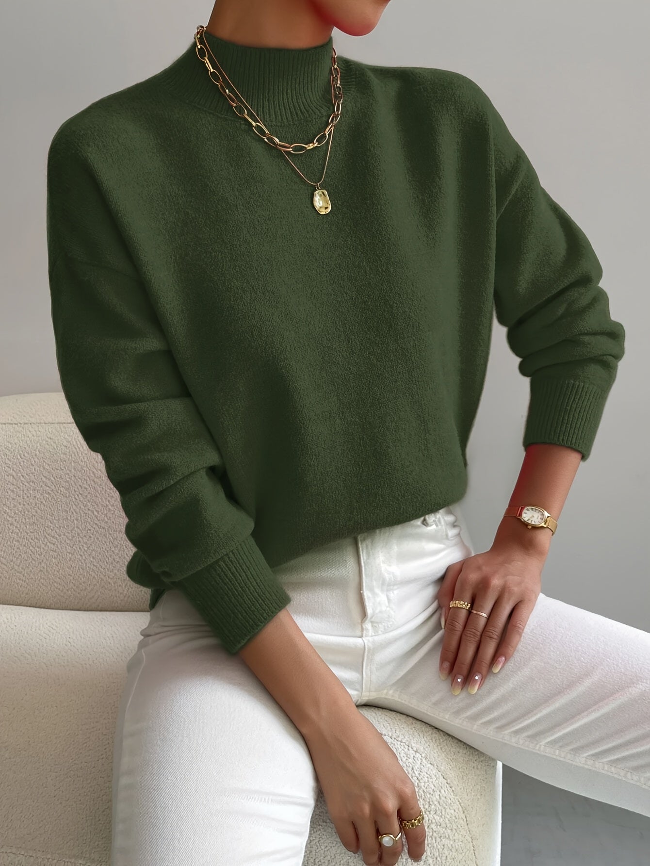 Damen Pullover Eleganter Rollkragen Weich