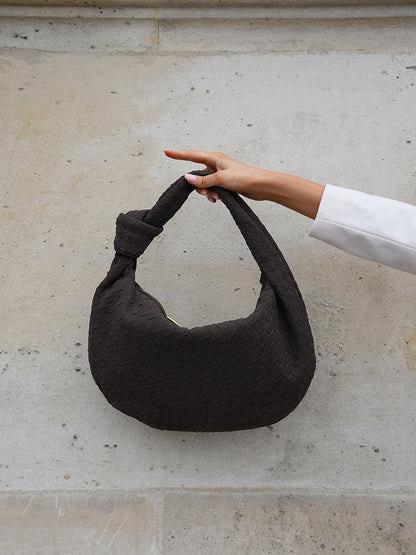 Geflochtene Damenhandtasche Hobo mit Knoten-Design Elegant Braun