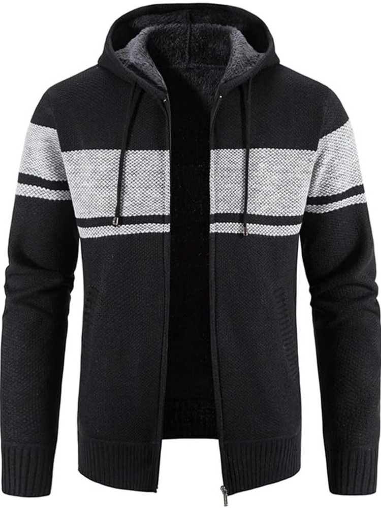 Herren Winterjacke Kapuzenjacke Reißverschluss Streifen Warm wird