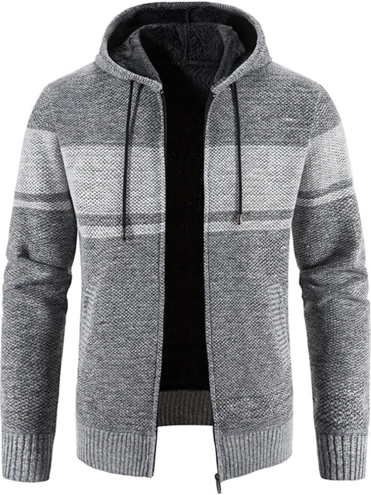 Herren Winterjacke Kapuzenjacke Reißverschluss Streifen Warm wird