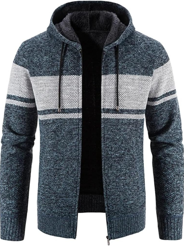 Herren Winterjacke Kapuzenjacke Reißverschluss Streifen Warm wird - Norvielle