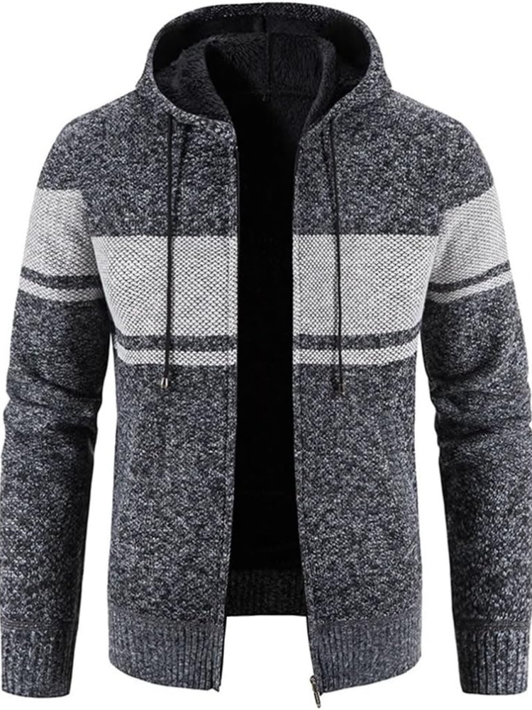 Herren Winterjacke Kapuzenjacke Reißverschluss Streifen Warm wird