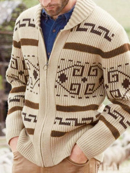 Herren Strickjacke Muster Schalkragen Frühling