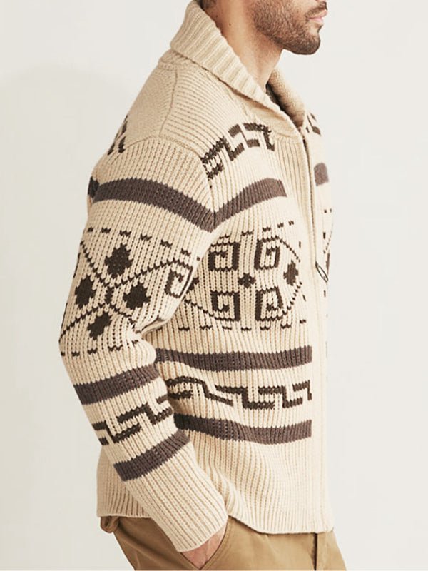 Herren Strickjacke Muster Schalkragen Frühling