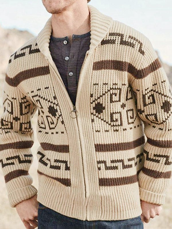 Herren Strickjacke Muster Schalkragen Frühling