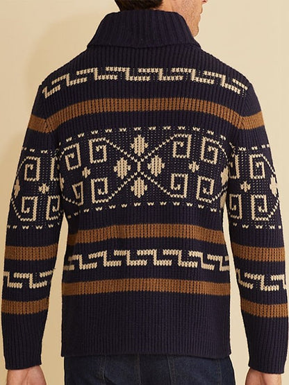 Herren Strickjacke Muster Schalkragen Frühling