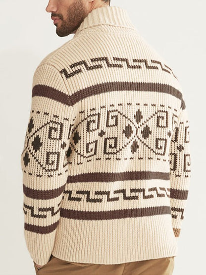 Herren Strickjacke Muster Schalkragen Frühling