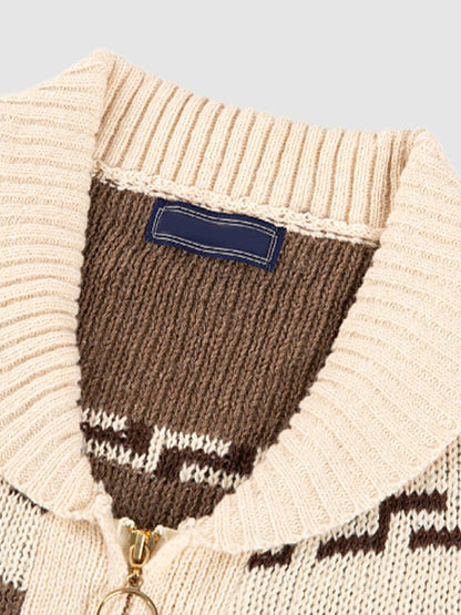 Herren Strickjacke Muster Schalkragen Frühling