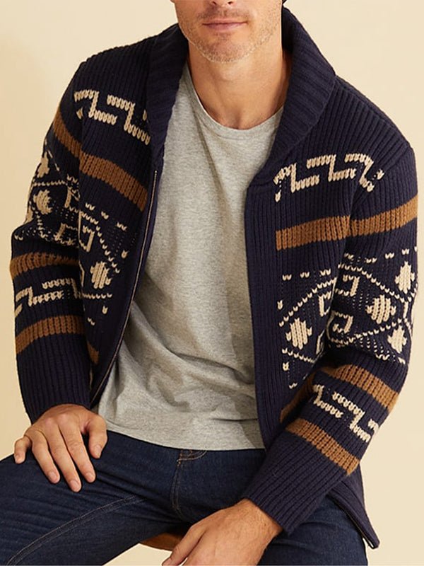 Herren Strickjacke Muster Schalkragen Frühling