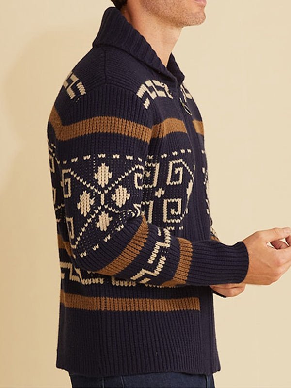 Herren Strickjacke Muster Schalkragen Frühling