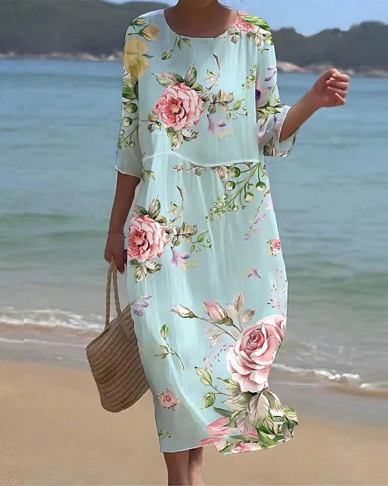 Elegantes Damen Sommerkleid Bauchfrei Blumenmuster - Norvielle