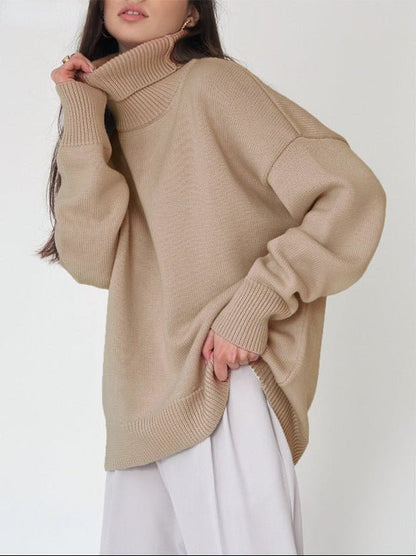 Damen Oversize Pullover Groß Lässig High Neck