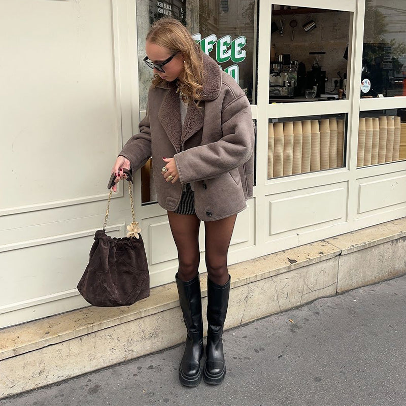 Velourslederjacke Damen Fleecefutter