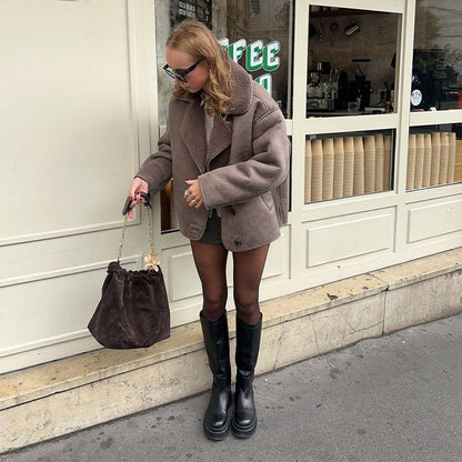 Velourslederjacke Damen Fleecefutter