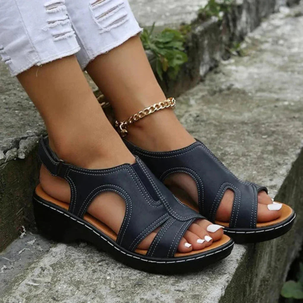 Damen Plateau Sandalen Cutout Schuhe Schwarz - Norvielle