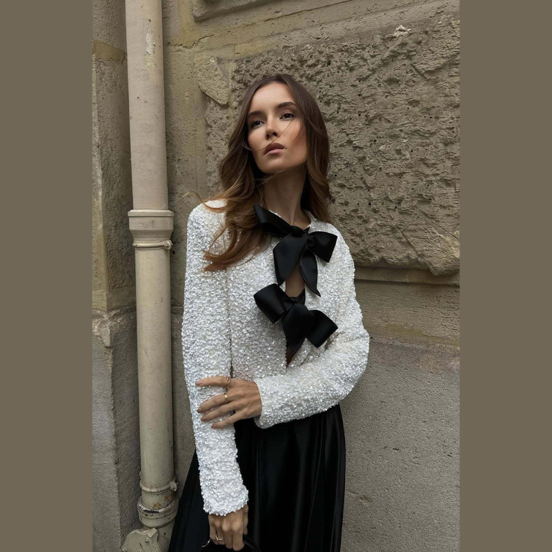 Glitzer Cardigan Damen Pailletten Schleifen - Norvielle