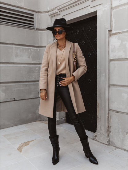 Damen Burgunder Eleganter Wintermantel