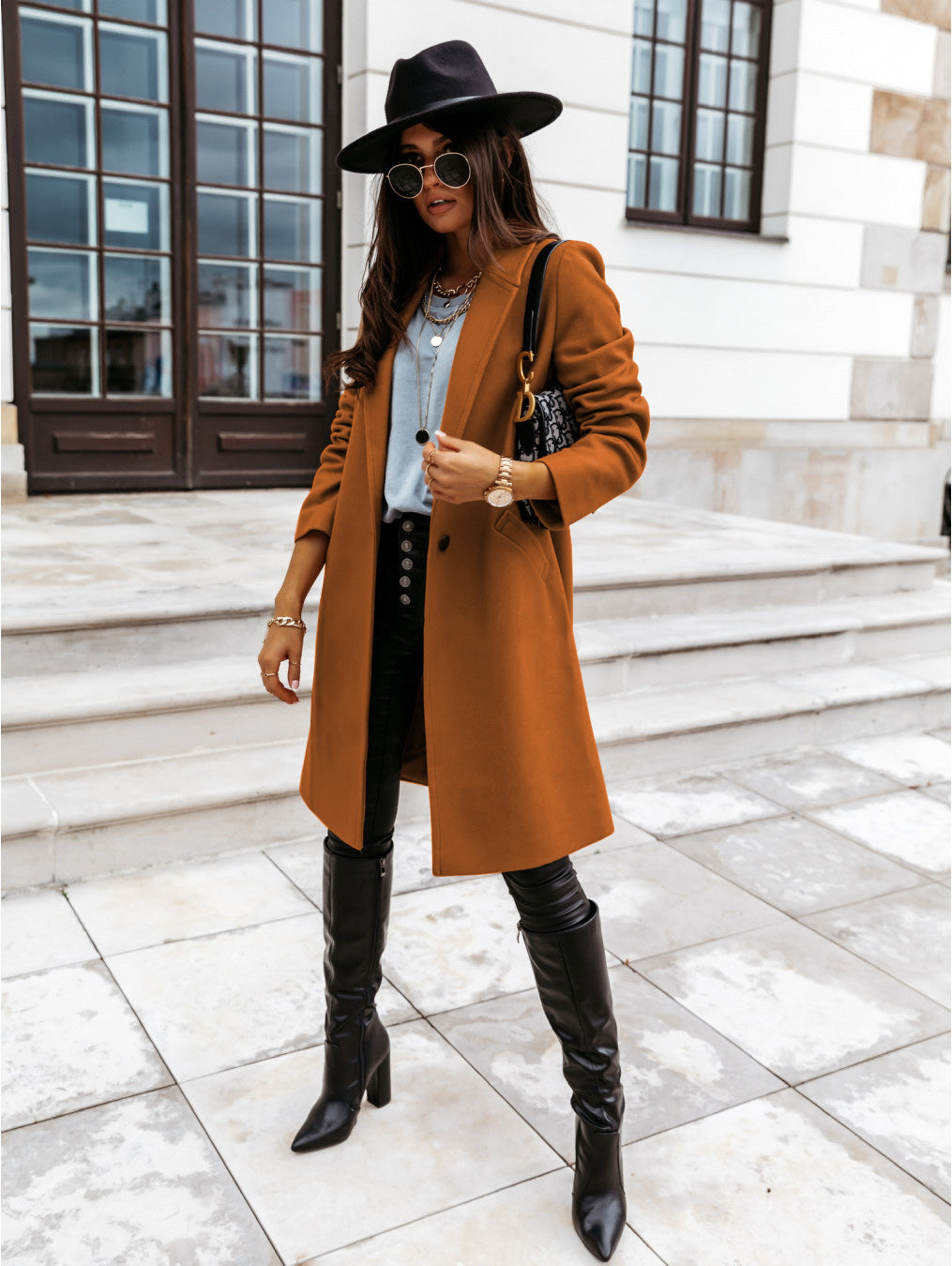 Damen Burgunder Eleganter Wintermantel