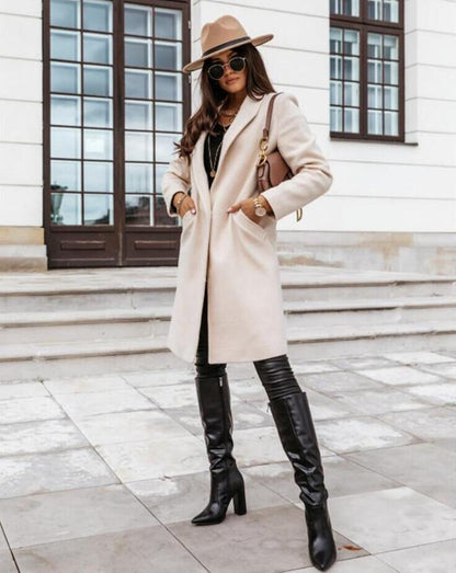 Damen Burgunder Eleganter Wintermantel