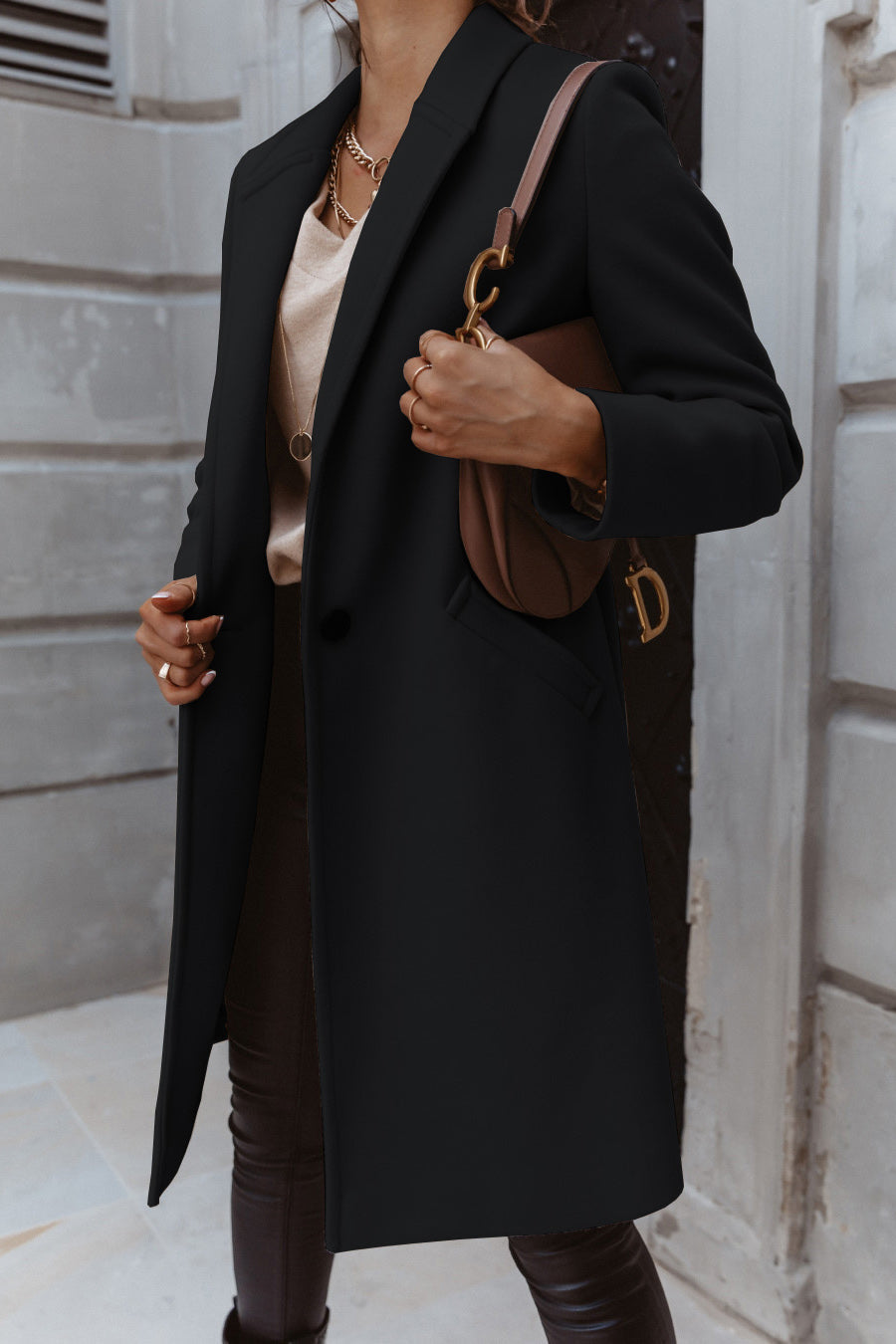 Damen Burgunder Eleganter Wintermantel