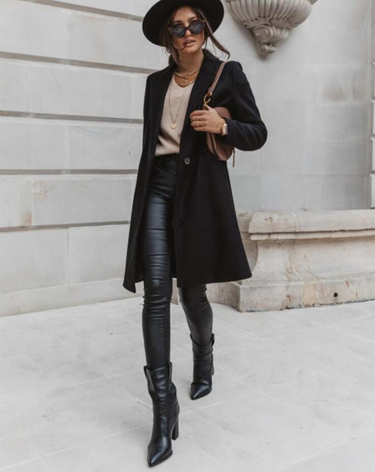 Damen Burgunder Eleganter Wintermantel