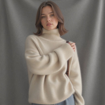 Damen Rollkragenpullover Oversized Warm aus Wolle