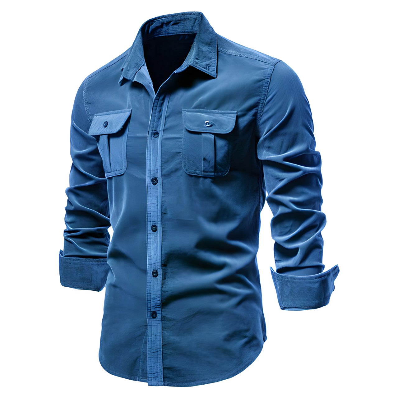 Herren Langarmhemd aus Baumwolle mit Knöpfen Modern Blau