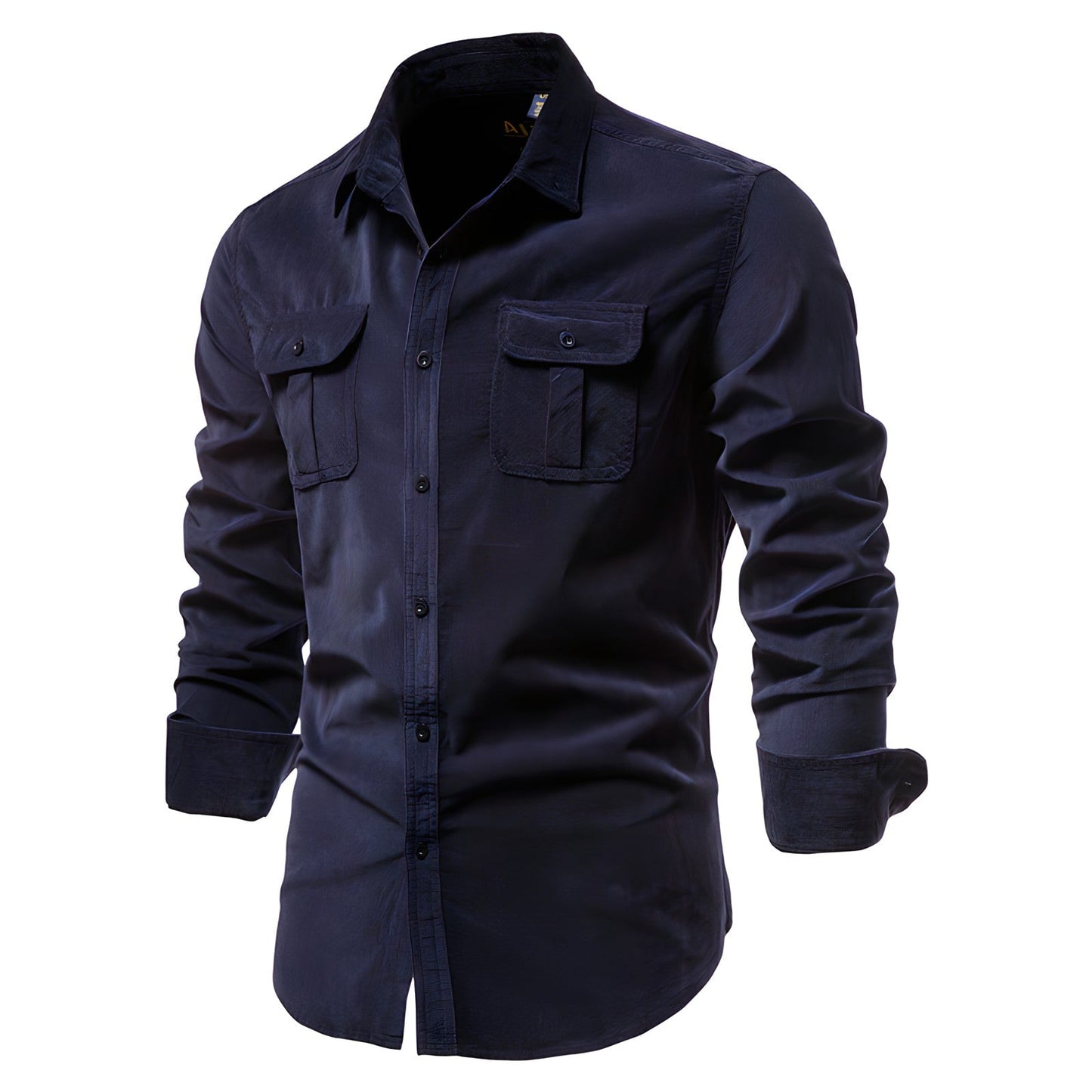 Herren Langarmhemd aus Baumwolle mit Knöpfen Modern Blau