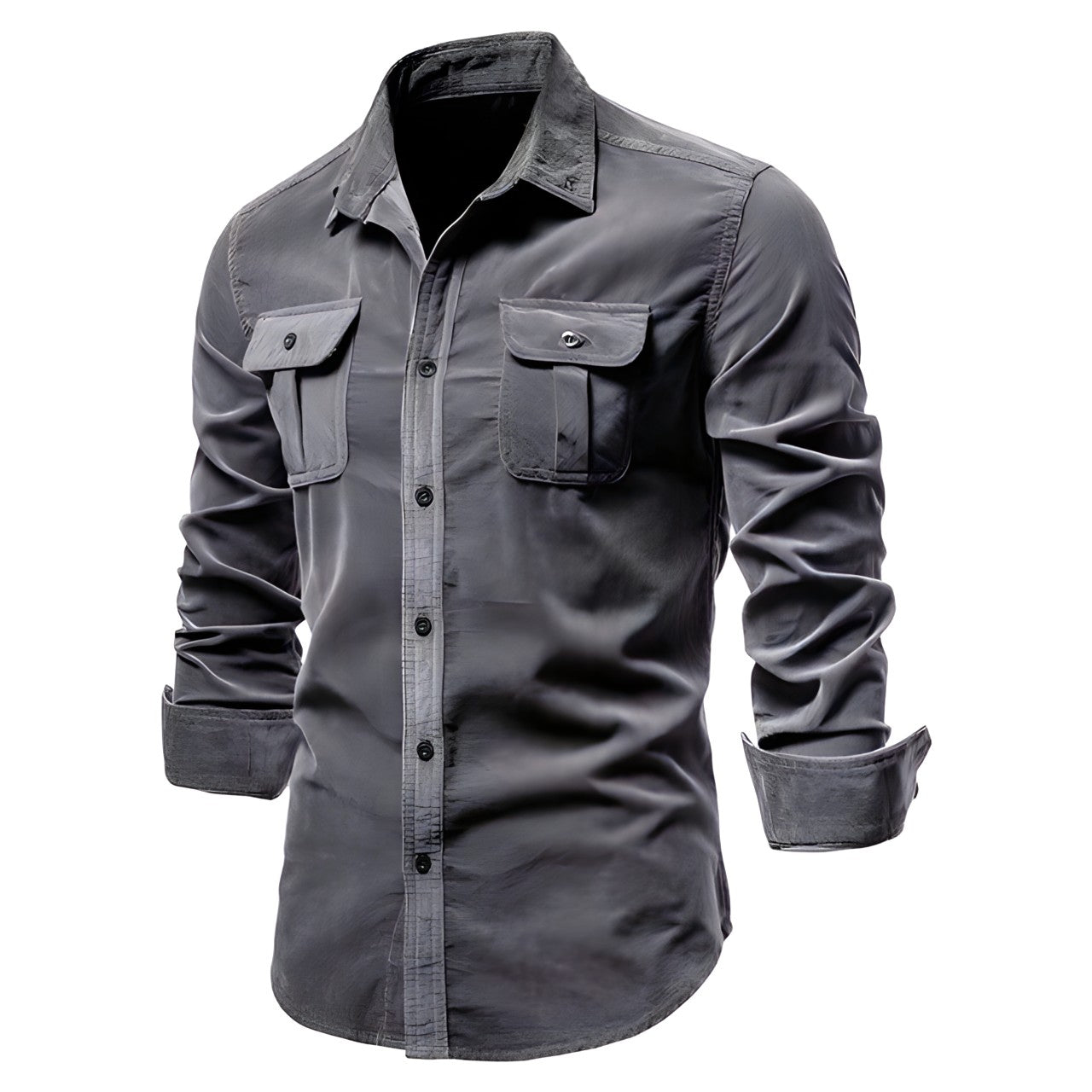 Herren Langarmhemd aus Baumwolle mit Knöpfen Modern Blau