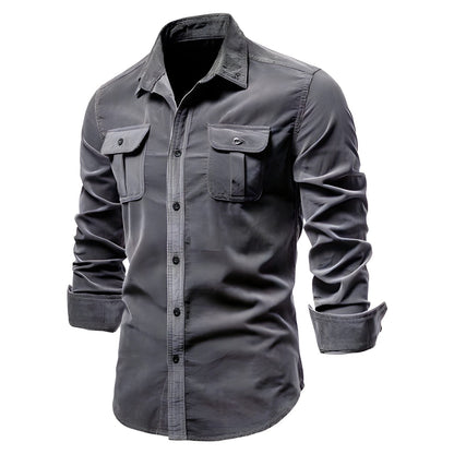Herren Langarmhemd aus Baumwolle mit Knöpfen Modern Blau