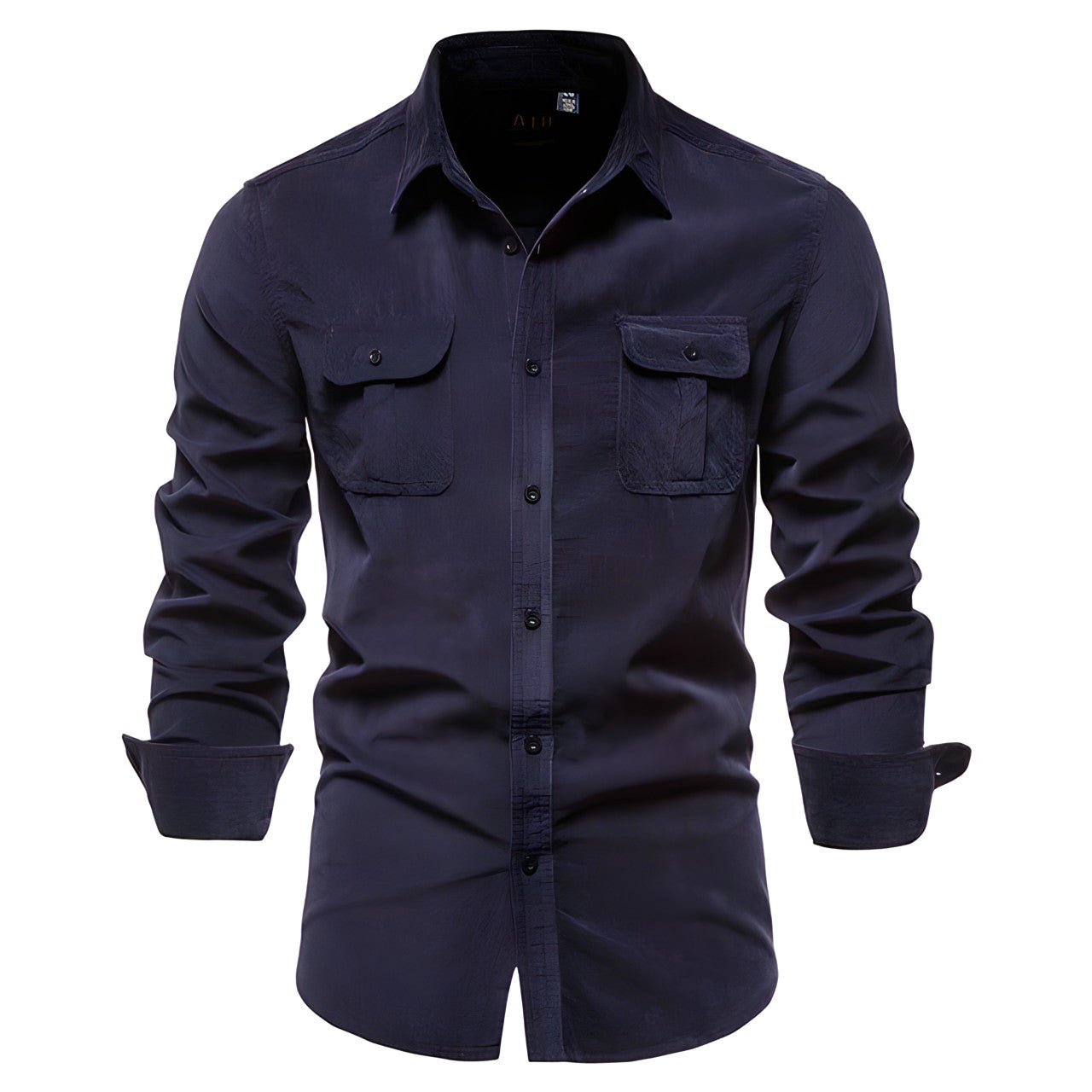 Herren Langarmhemd aus Baumwolle mit Knöpfen Modern Blau