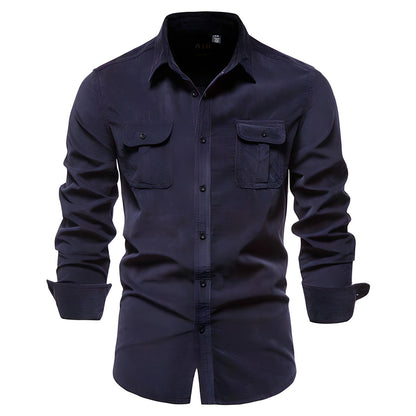 Herren Langarmhemd aus Baumwolle mit Knöpfen Modern Blau