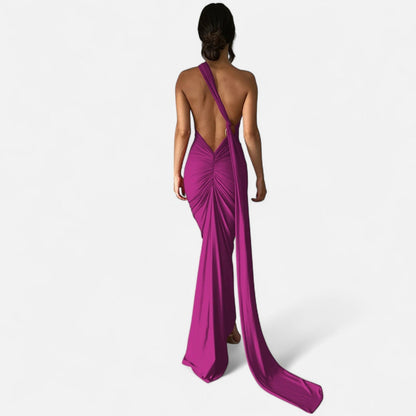 Damen Neckholder Maxikleid Ein Schulter Sommerkleid