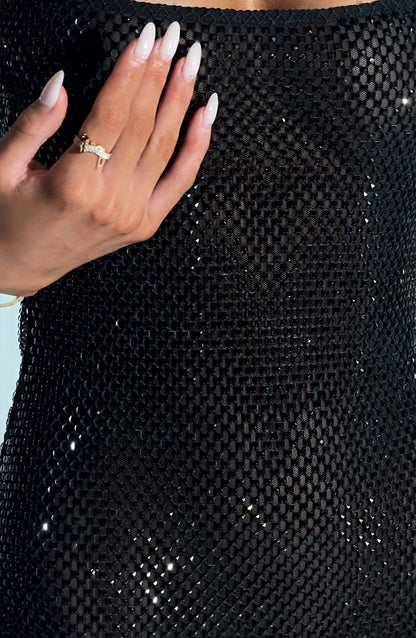 Glitzer Minikleid Damen Partykleid Tiefes Rückenkleid Eckiger