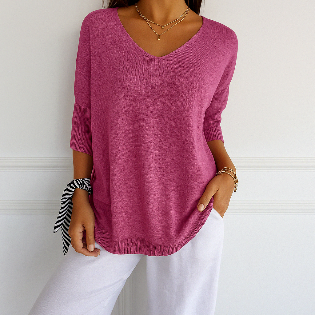 Damen Kurzarm-Pullover V-Ausschnitt Sommer