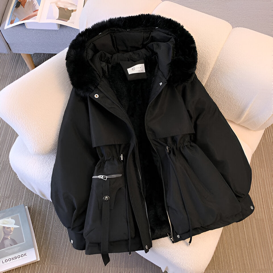 Damen Winterparka Warm mit Kunstfell-Kapuze