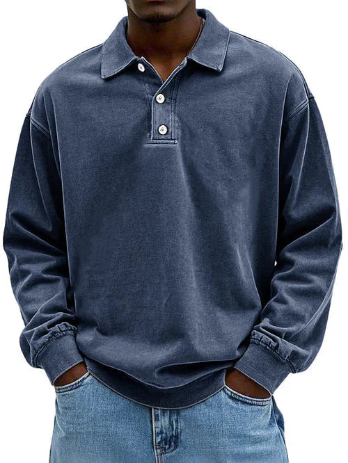 Herren Langarm Polo Sweatshirt Bequem