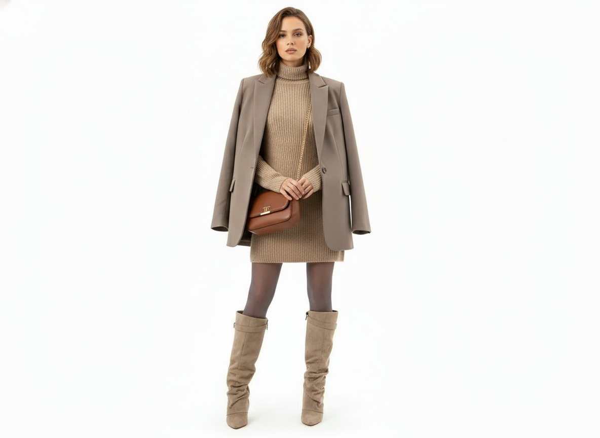 Damen Faltstiefel Niedriger Absatz Spitze Zehen