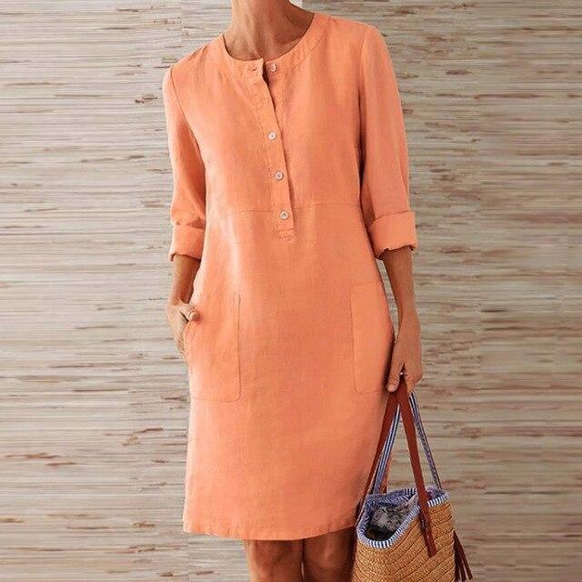 Damenkleid Langärmlig Baumwolle Sommerkleid - Norvielle